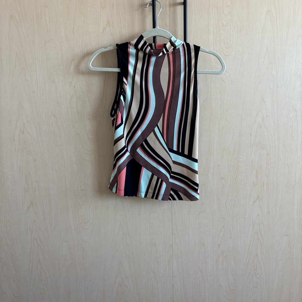 Bisou Bisou Multicolor Striped Mock Turtleneck Top